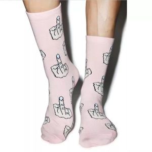 NEW pink printed middle finger embroidery socks